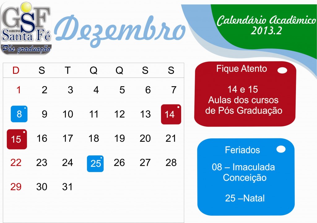 Dezembro calendário acadêmico 2013 pos