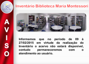 Aviso: Inventário Biblioteca Maria Montessori