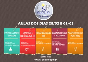 Pós Graduação: aulas dos dias 28/02 e 01/03