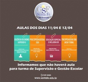 Pós Graduação: aulas dos dias 11/04 e 12/04